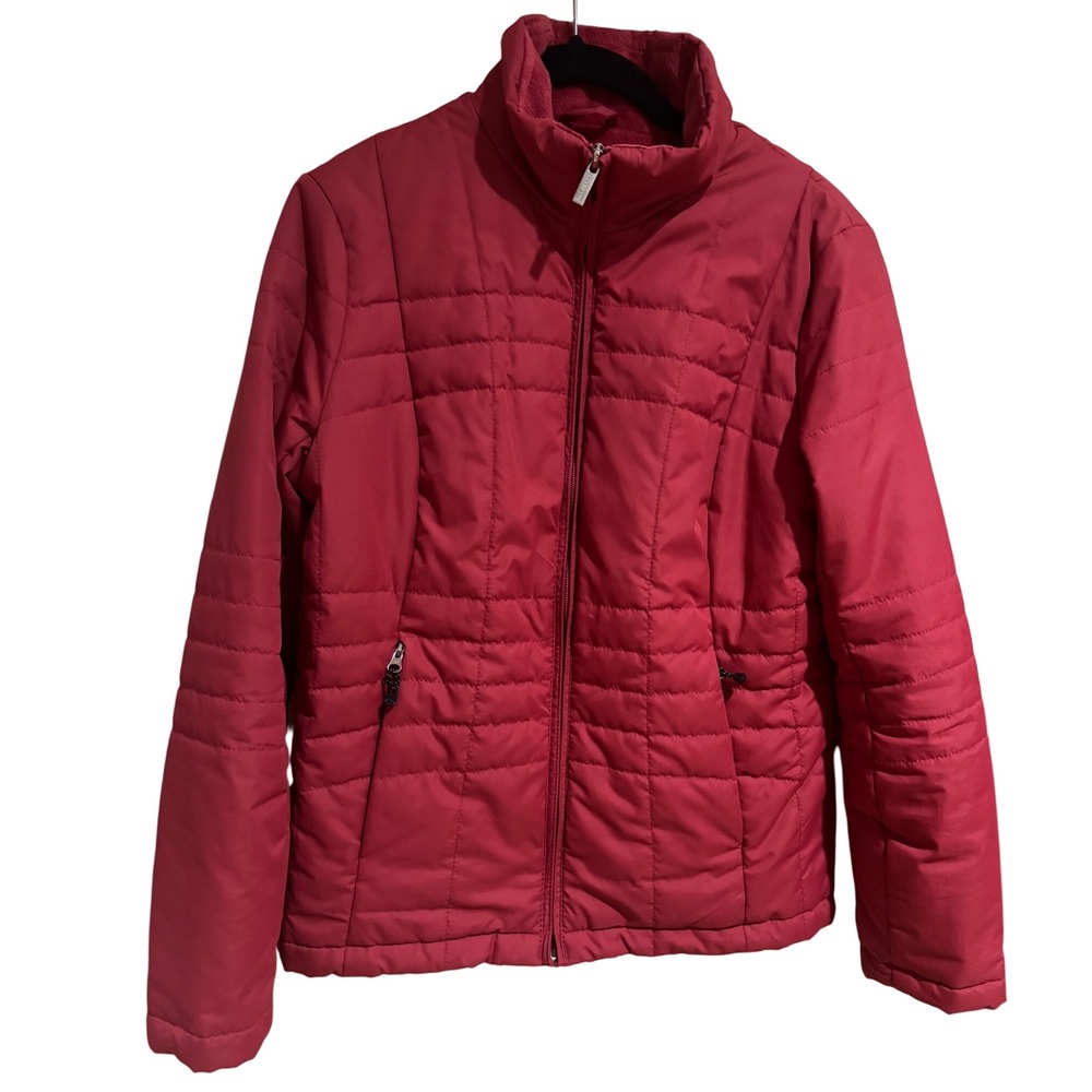 Lands End Red Quilted‎ Puffer Jacket Coat Zip Up Pockets Size XS/P EUC